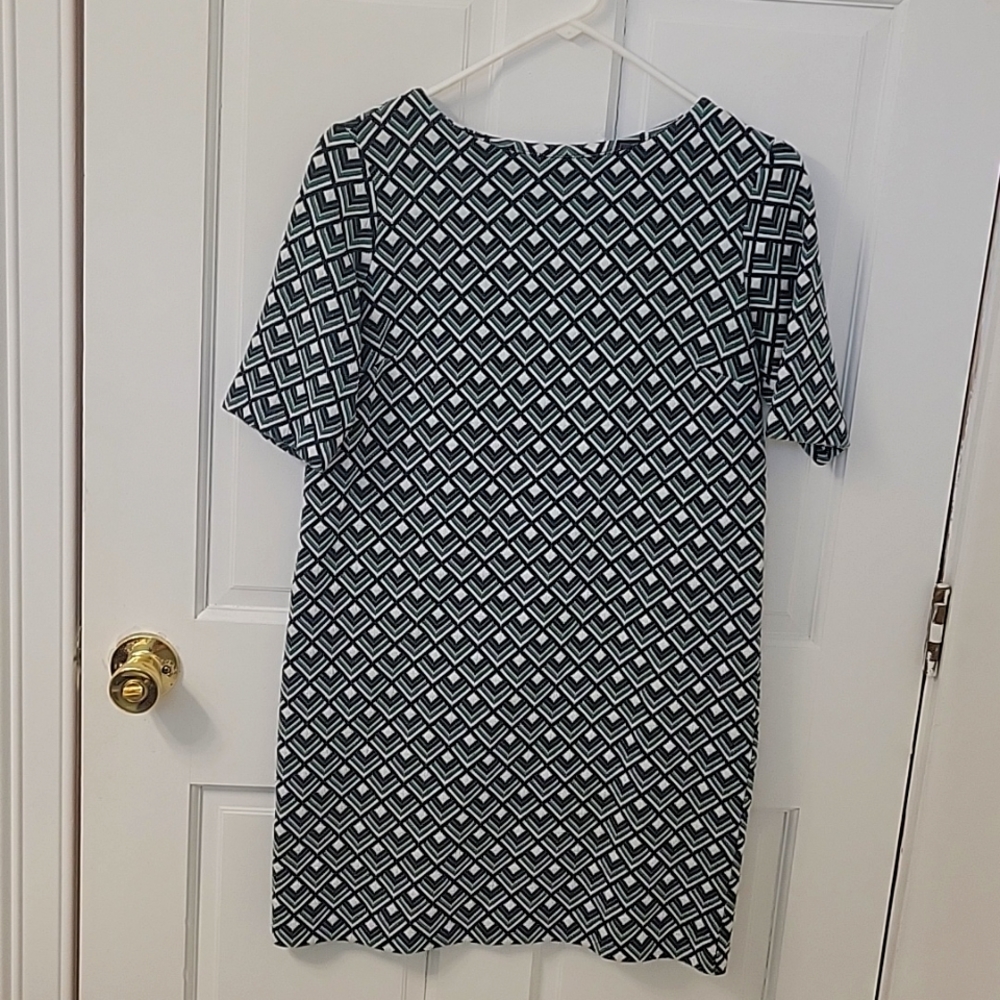 Blue&Green geometric print mini dress